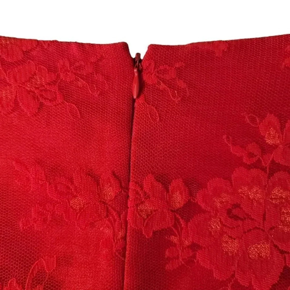 TAHARI Red Lace A-line Dress Arthur S. Levine Sz 4 Red Short Sleeve Party - Picture 7 of 16